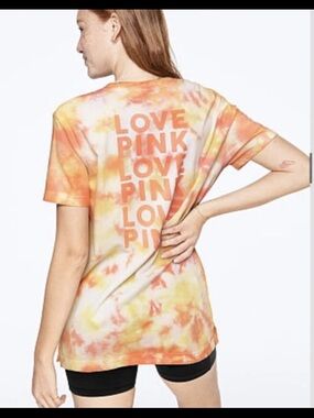 Victoria Secret Pink Tie Dye Pink Short Sleeve Tee L